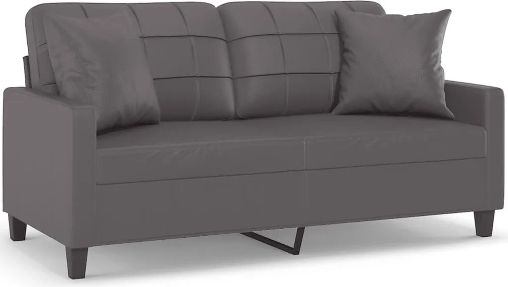 vidaXL 2 személyes szürke műbőr kanapé díszpárnákkal 140 cm