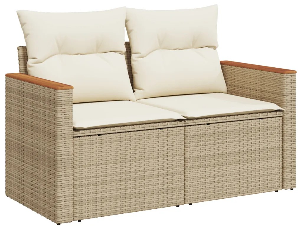 8 darabos Kert Sofa Szett Párnákkal Bézs Poli Rattan Akácia