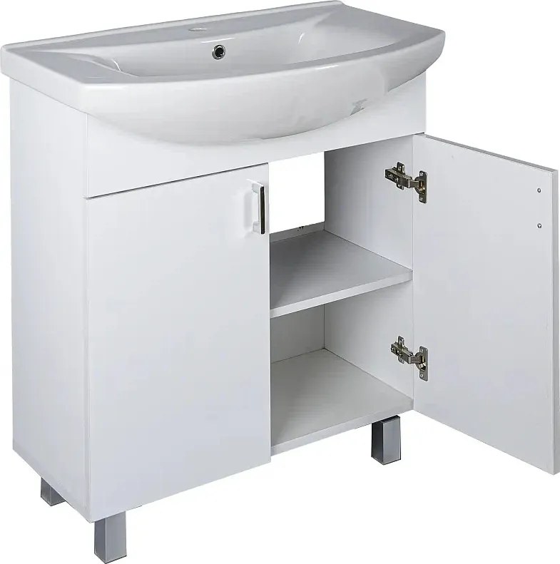 VivaStyle EKONOMIK 75 lábon álló 2 ajtós fürdőszobabútor Sanovit ZENON 6075 mosdóval 75 x 50 cm