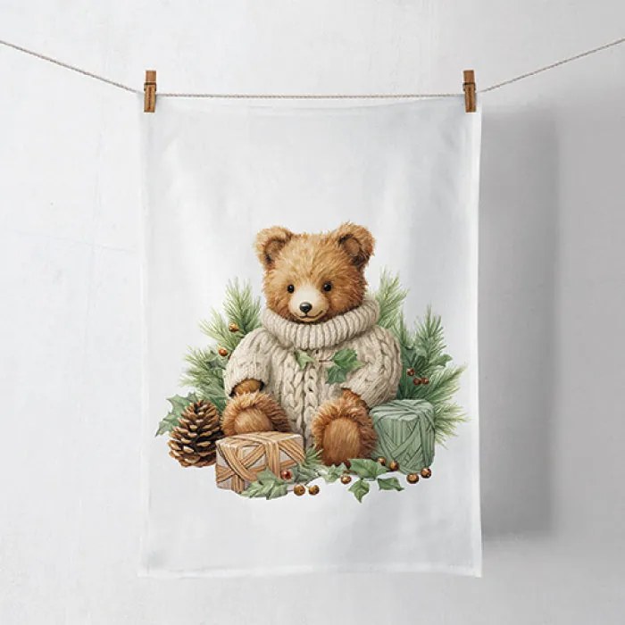 Karácsonyi Mackó pamut konyharuha 50x70 cm