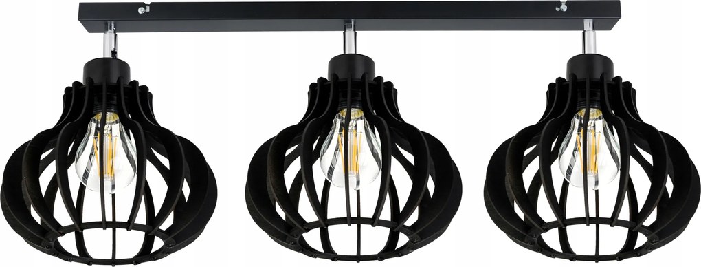 Mennyezeti Lámpa Plafon Mozgatható Csillár Loft lámpabúra Fekete Fa 3x E27