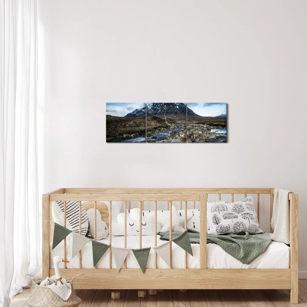 Hegy és a folyó képe (órával) (90x30 cm)