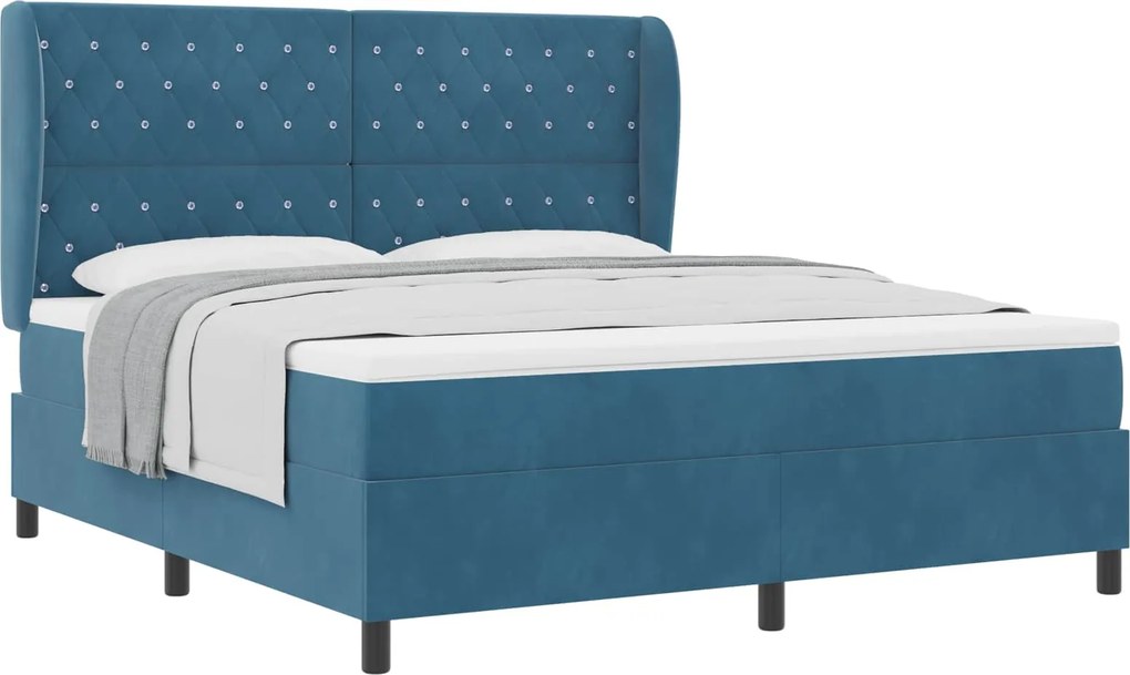 vidaXL Boxrugós ágy matracmal Sötét kék 200 x 180 cm Poliészter