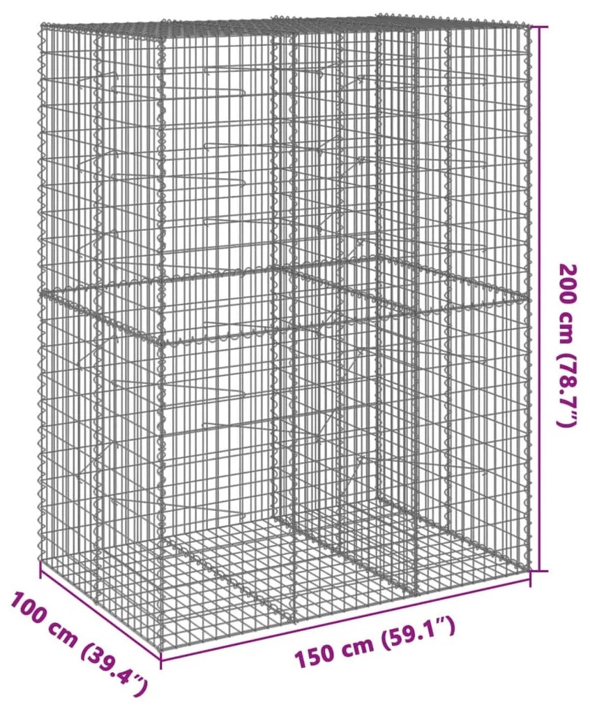 horganyzott vas gabion kosár fedéllel 150 x 100 x 200 cm
