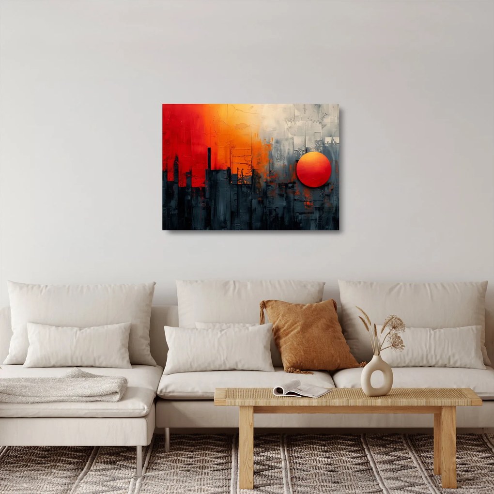 Üveg kép - Absztrakt festmény a városról (70x50 cm)