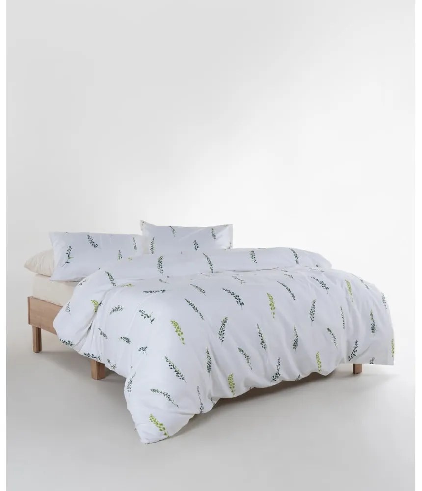 Fehér-zöld kétszemélyes-hosszabbított pamut-szatén ágyneműhuzat 240x220 cm Marseille Floral – Mila Home Luxury
