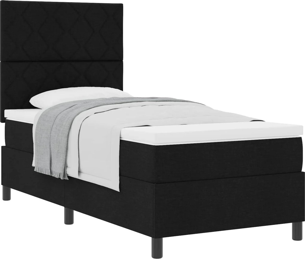 vidaXL Boxrugós ágy matracmal fejtámlával Fekete 100 x 200 cm szövet
