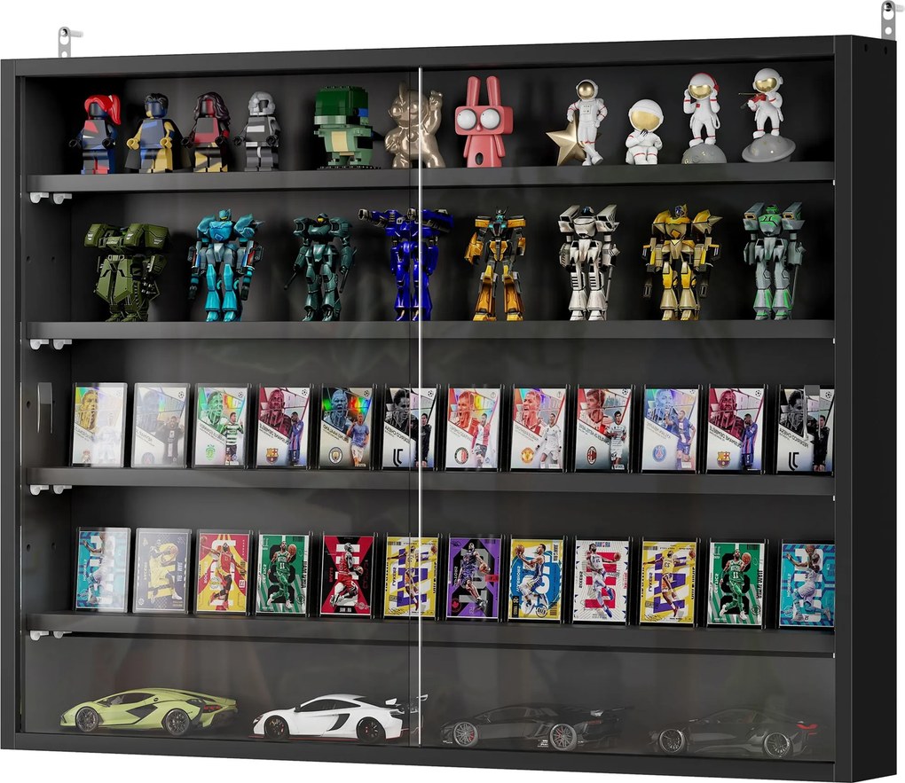 HOMCOM Fali Kiállító Szekrény Állítható Polcokkal és 2 Csúszó Üvegajtóval Gyűjteményekhez, Parfümökhez, Díszítő Figurákhoz 80x9.5x60 cm Fekete | Aosom