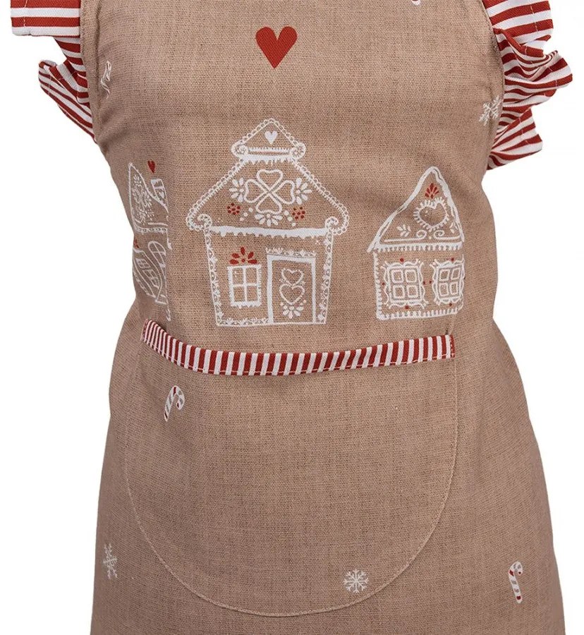 Karácsonyi pamut konyhai gyerek kötény mézeskalács házakkal