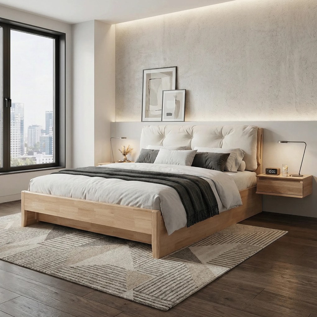 Franciaágy, 160x200, masszív fa, természetes, FLORENCIA