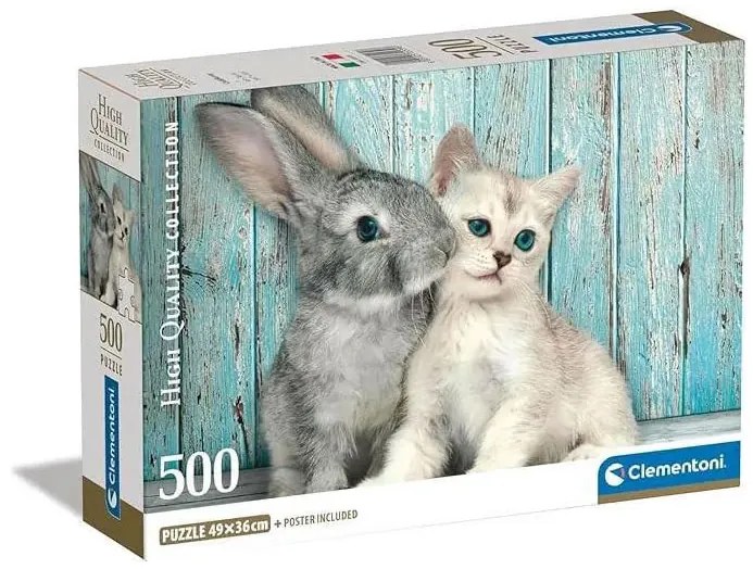 Állatos Cat &amp; Bunny 500 db-os puzzle Compact Clementoni