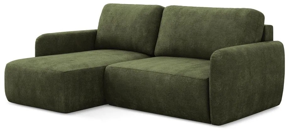 Zöld zsenília kinyitható-tárolóhelyes sarokkanapé (bal oldali-heverő résszel) Lilo – Makamii