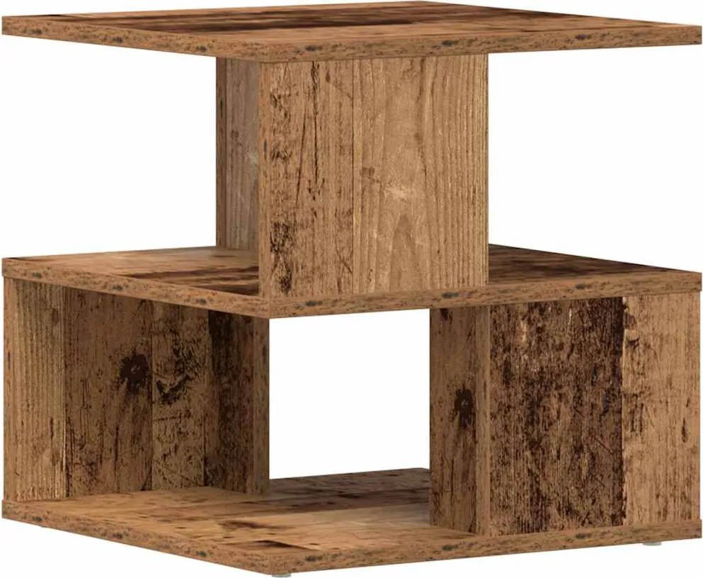 vidaXL Oldal asztal polcokkal Öreg fa 30 x 30 x 55 cm Faanyag