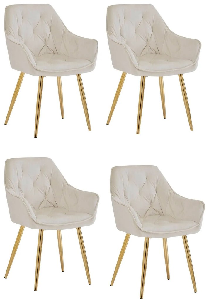 Krém-arany bársonyszékek, 4 darab, 85 cm magas