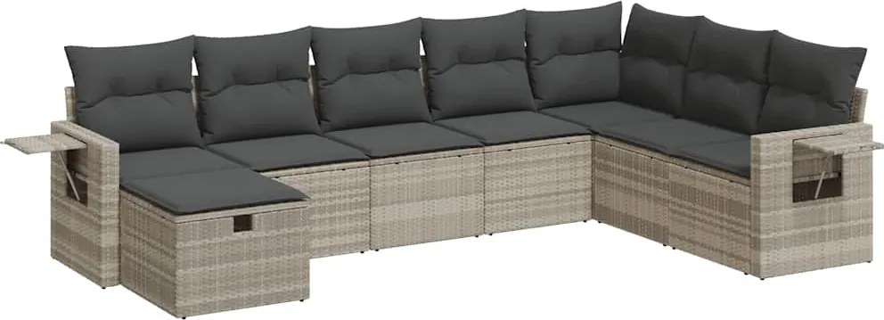 vidaXL 8 részes világosszürke polyrattan kerti ülőgarnitúra párnával