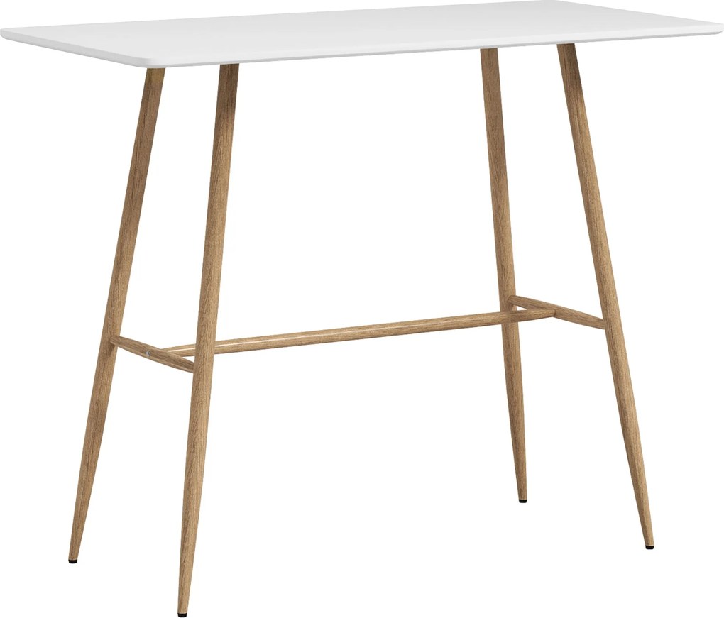 HOMCOM Téglalap alakú 4 fős bárasztal, Magas asztal acél lábakkal, Fa hatású felület, Könnyen összeszerelhető bistro asztal, Otthoni bárhoz, Étkezőbe,