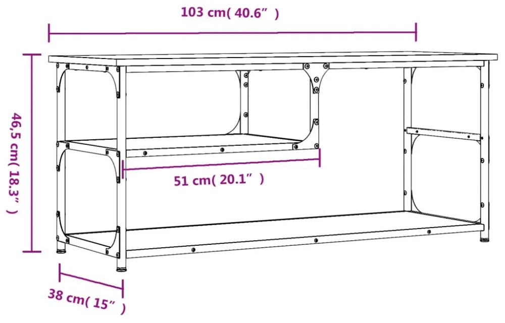 füstös tölgy színű szerelt fa és acél TV-szekrény 103x38x46,5cm