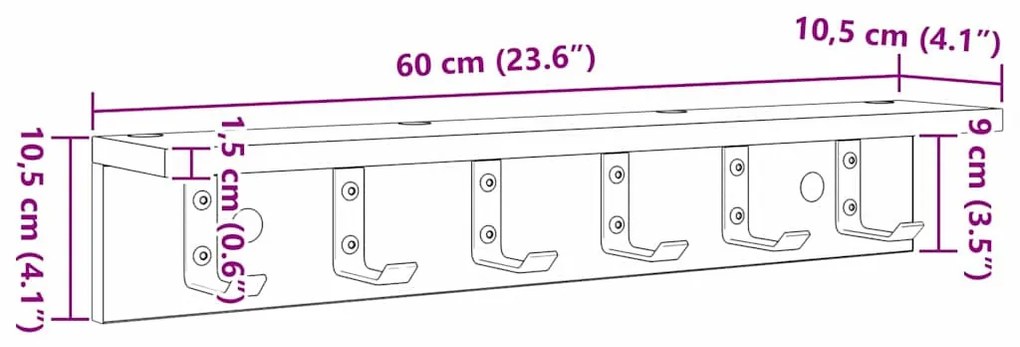 Fali Kabáthorog Füstölt tölgy 60 x 10.5 x 10.5 cm Faanyag
