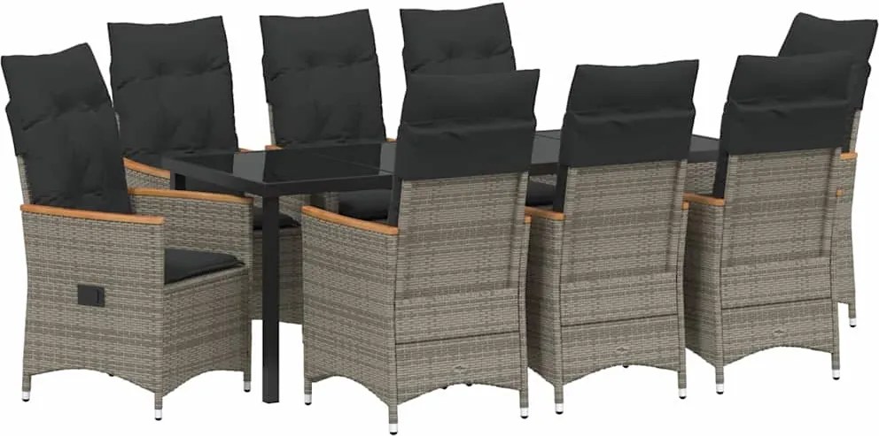 vidaXL Kert étkező szett párnával 9 pcs Szürke polirattan