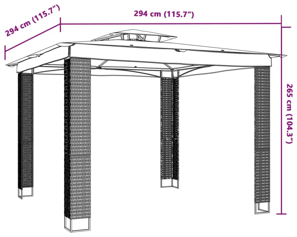 krémszínű acél dupla tetős pavilon 2,94 x 2,94 m