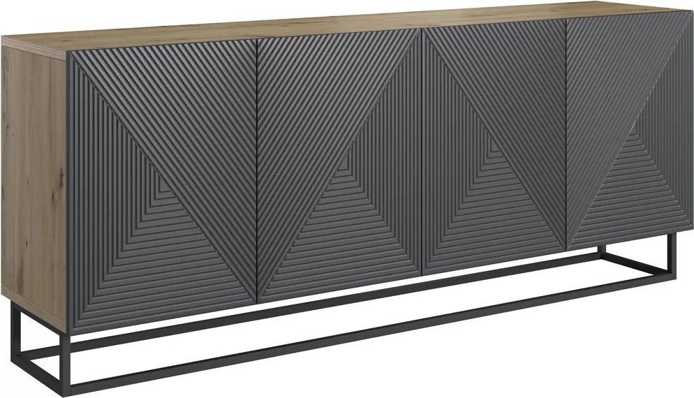 Asha komód 200 cm négyajtós - artisan / rivier stone matt / fekete vázzal