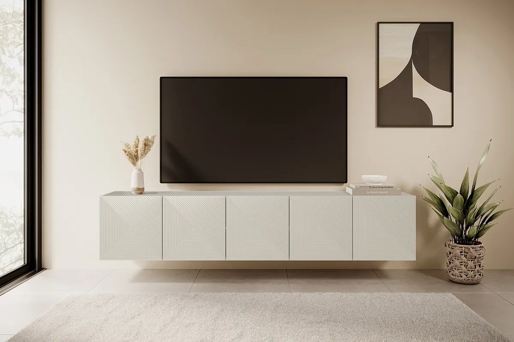 Asha fali TV szekrény 200 cm, bordázott előlap - kasmír