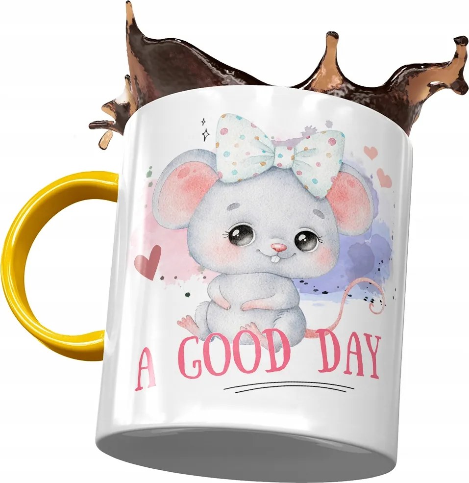 Sárga bögre egérrel Aranyos Ajándék Nyomtatott Fotóval