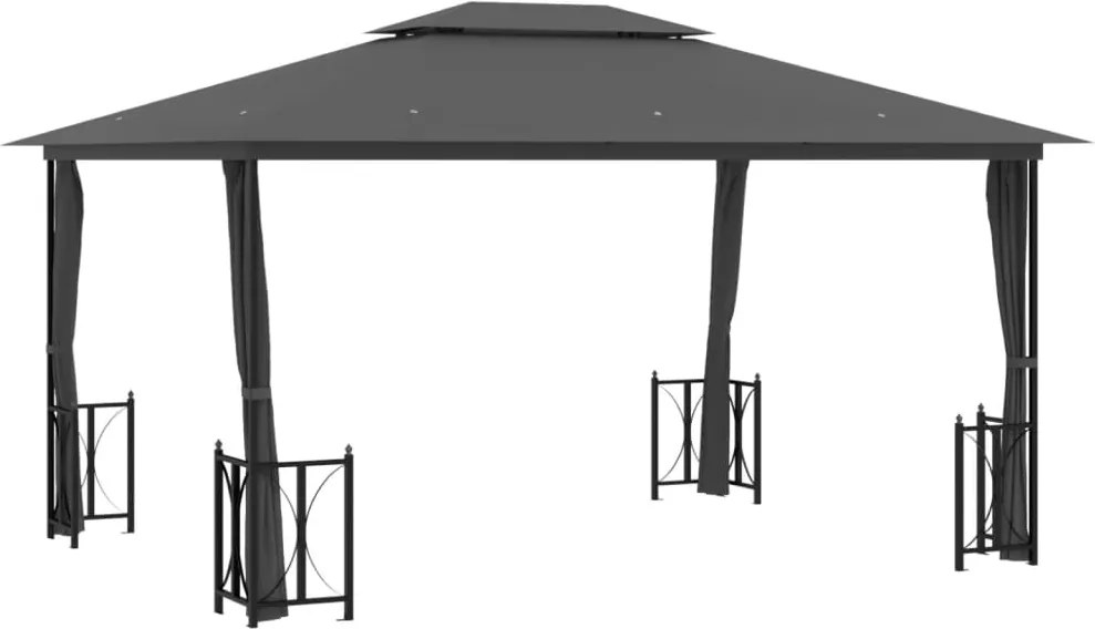 vidaXL antracitszürke pavilon oldalfalakkal és dupla tetővel 3x4 m