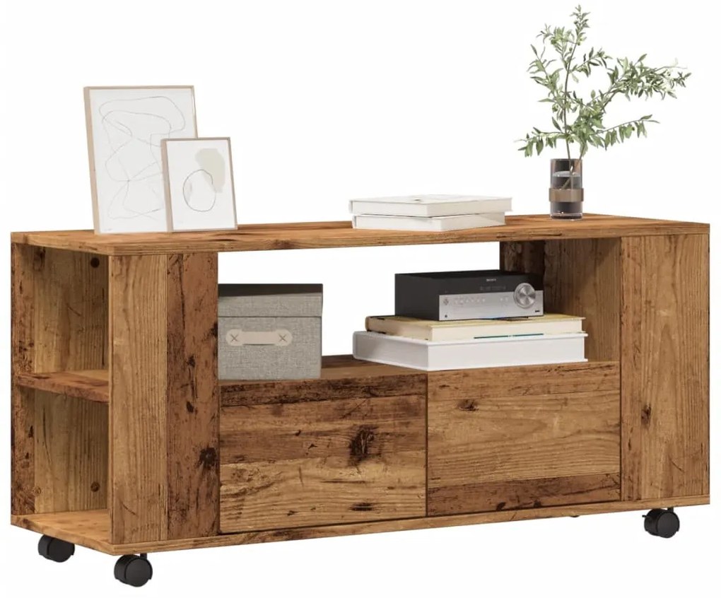 antik fa színű szerelt fa TV-szekrény kerekekkel 102x34,5x43 cm
