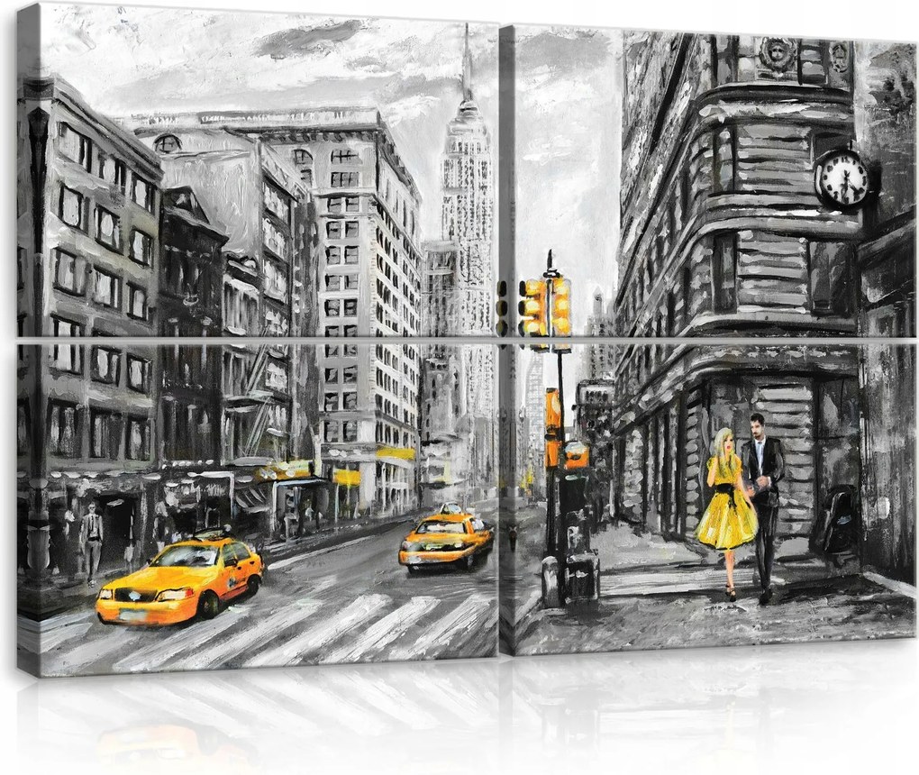Vászonkép 120x80 New York város utca taxi felhőkarcolók monokróm sárga