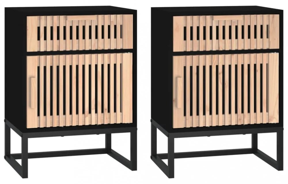 2 db fekete szerelt fa és vas éjjeliszekrény 40x30x55,5 cm