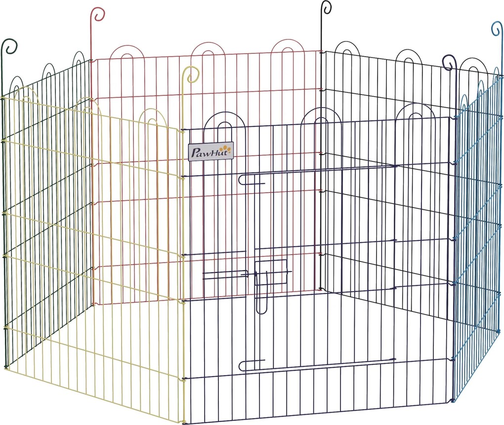 PawHut Kölyökkutya Játékkerítés, 6 Darab 60 cm-es Kölyökkutya Kerítés, DIY Játékkerítés, Kertkapuval, Fémből, Többszínű | Aosom