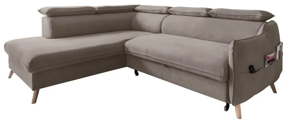 Világosbarna bársony kinyitható sarokkanapé (bal oldali) Sweet Harmony – Miuform