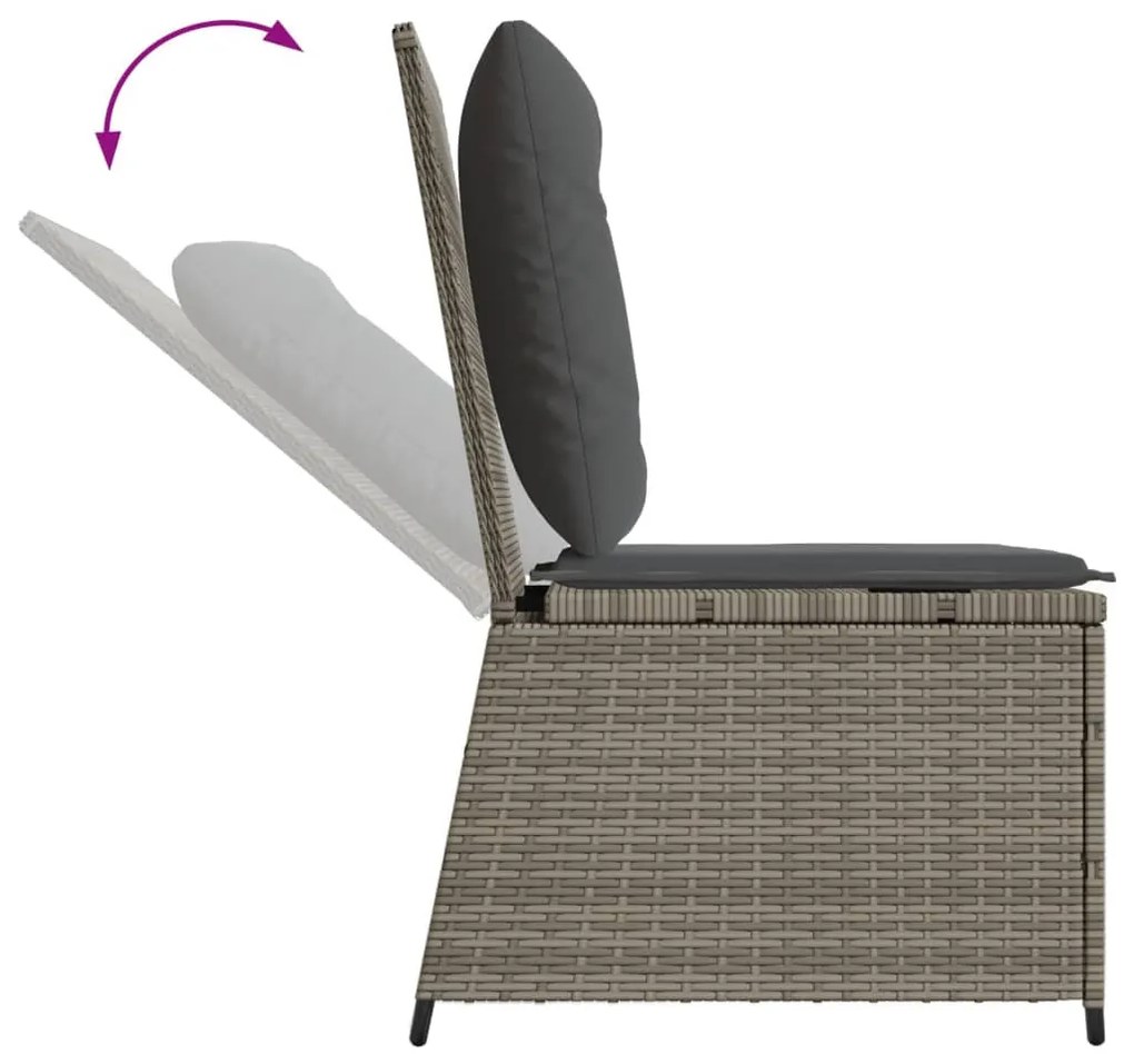 szürke polyrattan dönthető kerti kanapé párnákkal