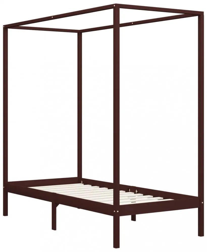 sötétbarna tömör fenyőfa baldachinos ágykeret 90 x 200 cm