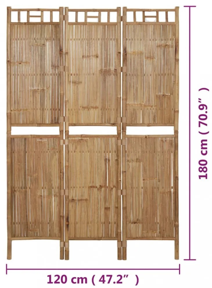 3 paneles bambusz térelválasztó 120 x 180 cm