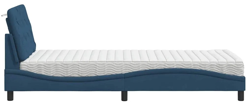 kék szövet ágy matraccal 80x200 cm