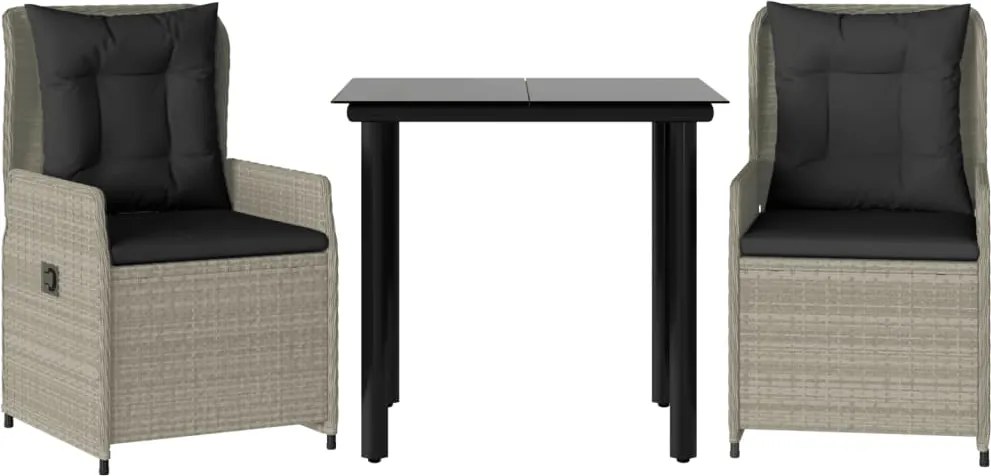 vidaXL 3részes világosszürke polyrattan kerti étkezőgarnitúra párnával