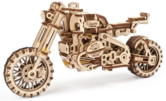 Ugears - 3D fa mechanikus puzzle Scrambler motorkerékpár kocsival