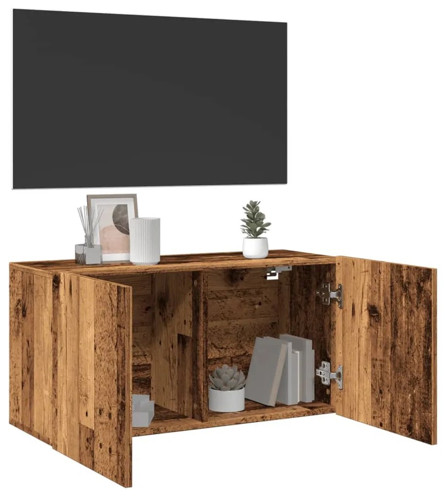 antik fa színű falra szerelhető TV-szekrény 80 x 30 x 41 cm