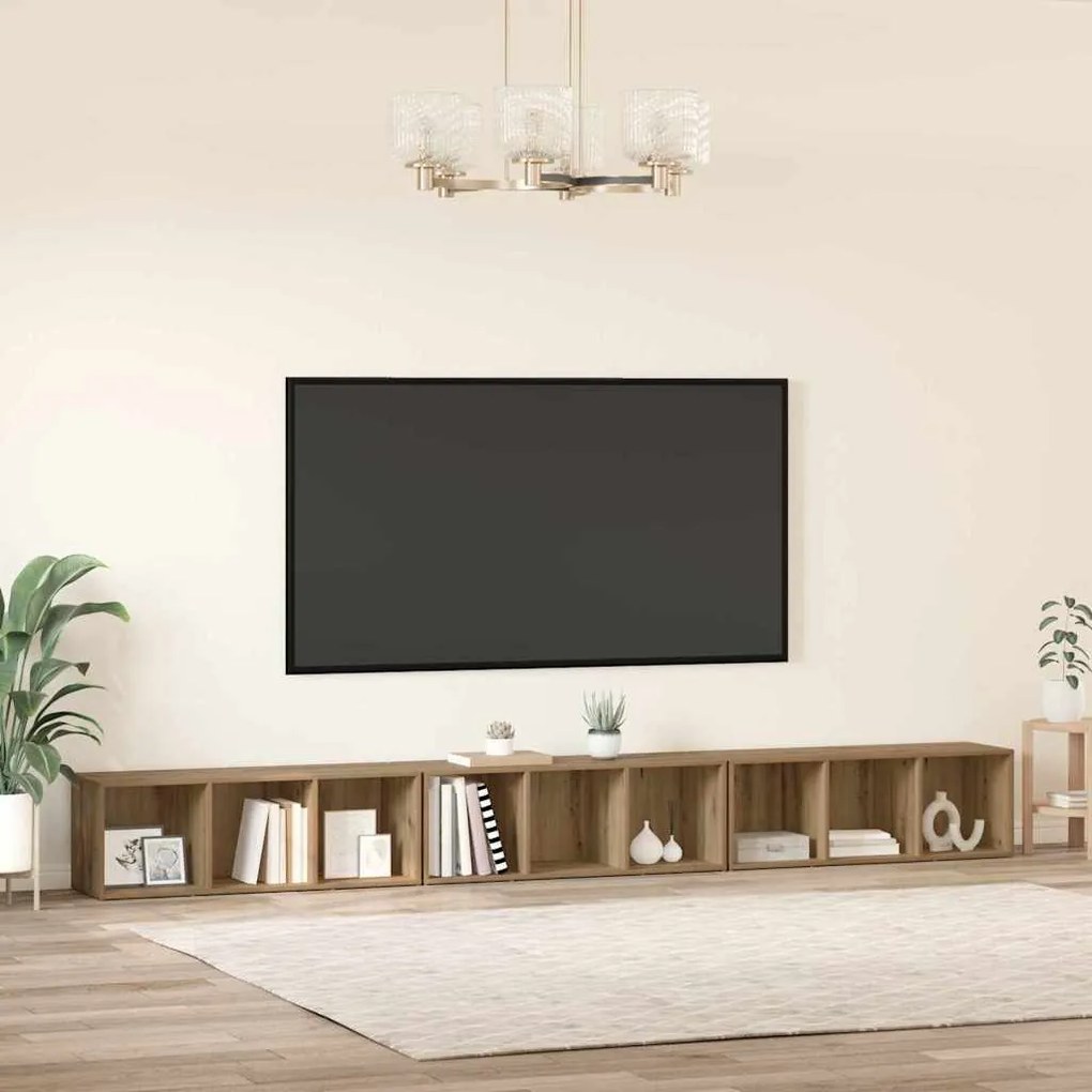 TV szekrény 3 pcs kézműves tölgy 37 x 35 x 107.5 cm Műanyag Fa