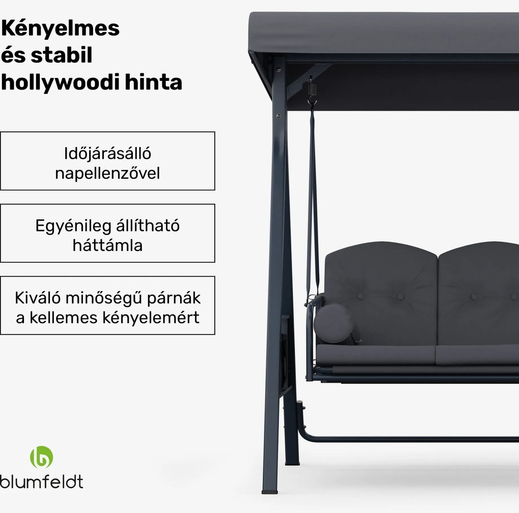 Blumfeldt GranSway, hollywoodi hinta, 3 üléses, egyénileg állítható, porszórt acél, időjárásálló