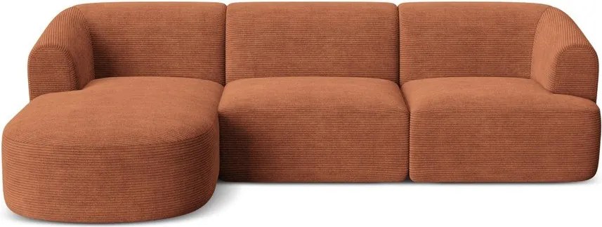 Terrakotta színű kordbársony sarokkanapé (bal oldali-heverő résszel) Campi – Cosmopolitan Design