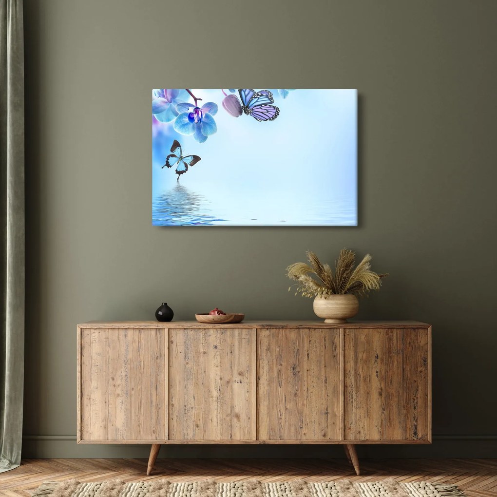 Kép - Pillangó orchidea virágon, kék (90x60 cm)