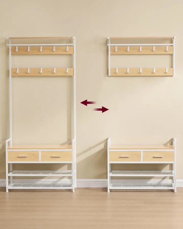 Kabátállvány cipőpaddal, 2 fiók, 10 akasztó, matt arany tölgy