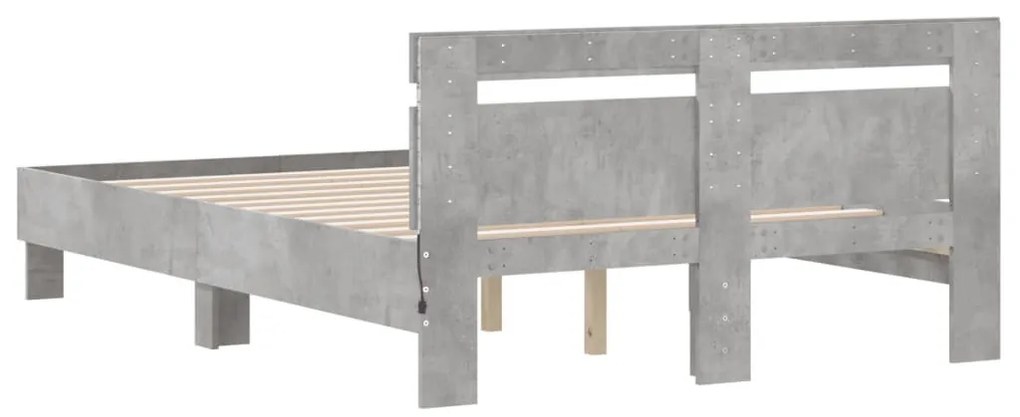 betonszürke ágykeret fejtámlával és LED-del 120x190 cm