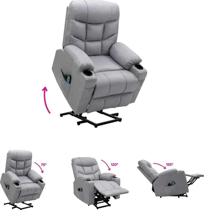 Állítható masszázs fotel, világosszürke, HUDSON