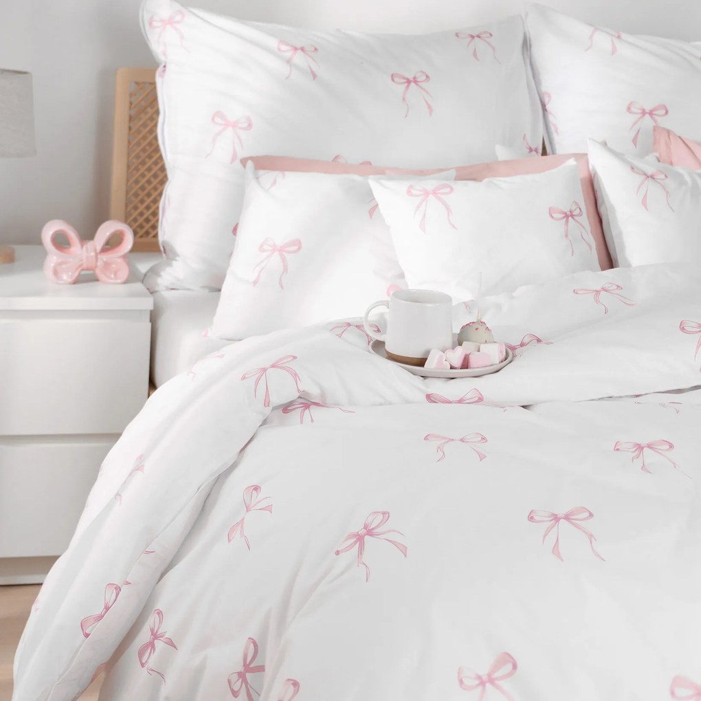 Goldea pamut ágyneműhuzat - rózsaszín masnik 140 x 200 és 70 x 90 cm