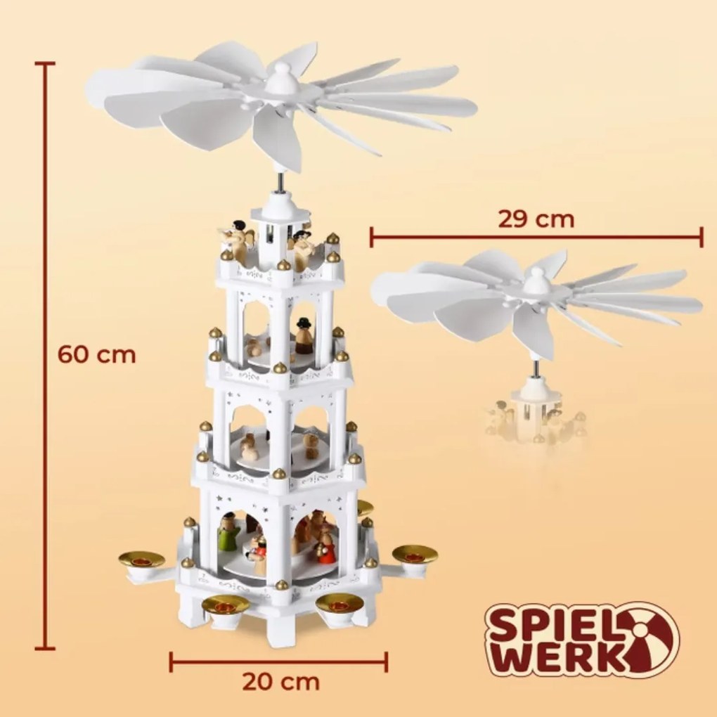 MERRY karácsonyi piramis, 60x20x20cm, fehér Spielwerk