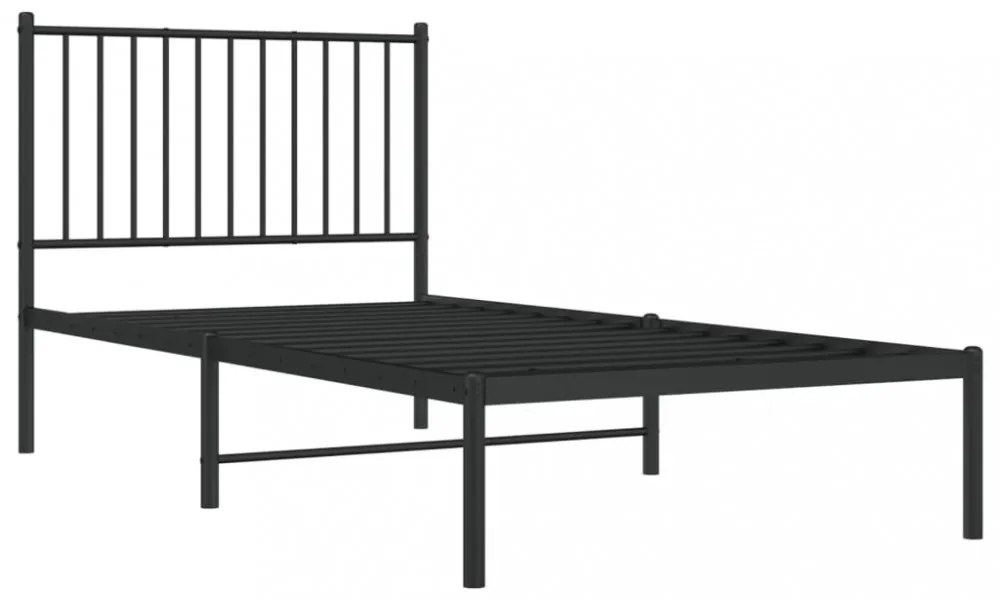 fekete fém ágykeret fejtámlával 90 x 190 cm